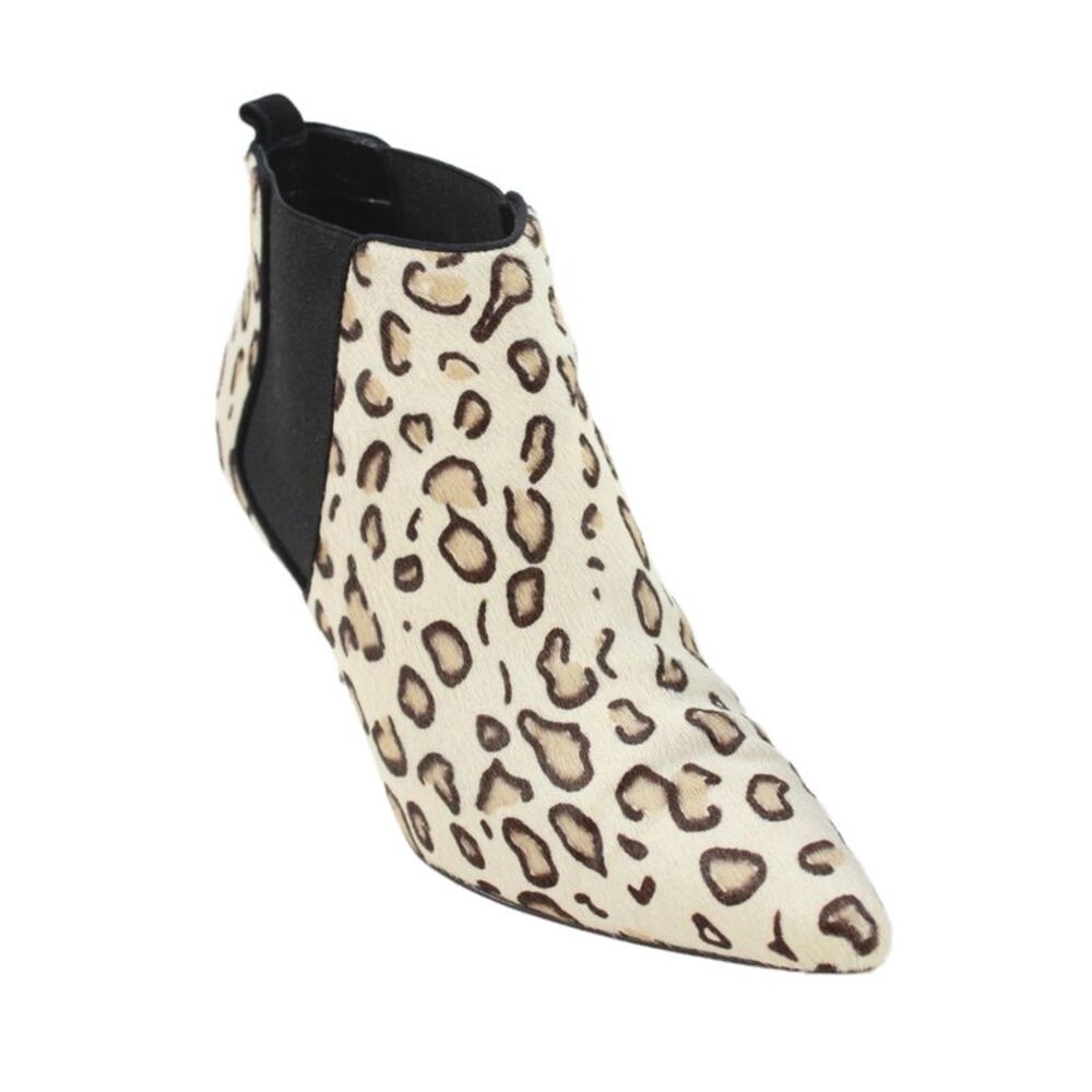 Manolo Blahnik Womens Stiletto Pointed Toe Pony Hair Leopard Booties White 36.5